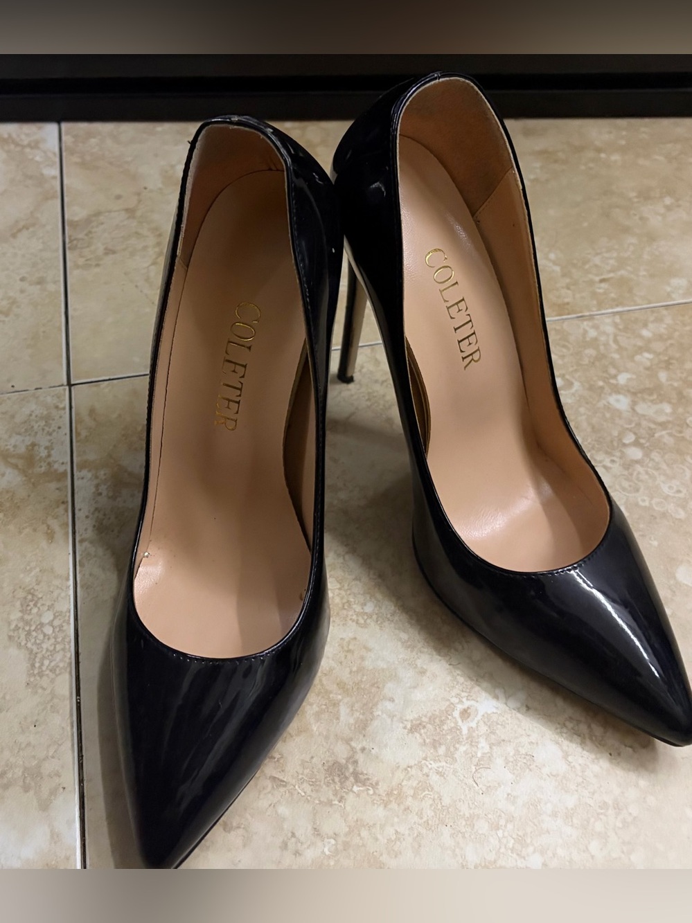 Women's Black Patent Pointed-Toe Stiletto Heels - Picture 3 of 4